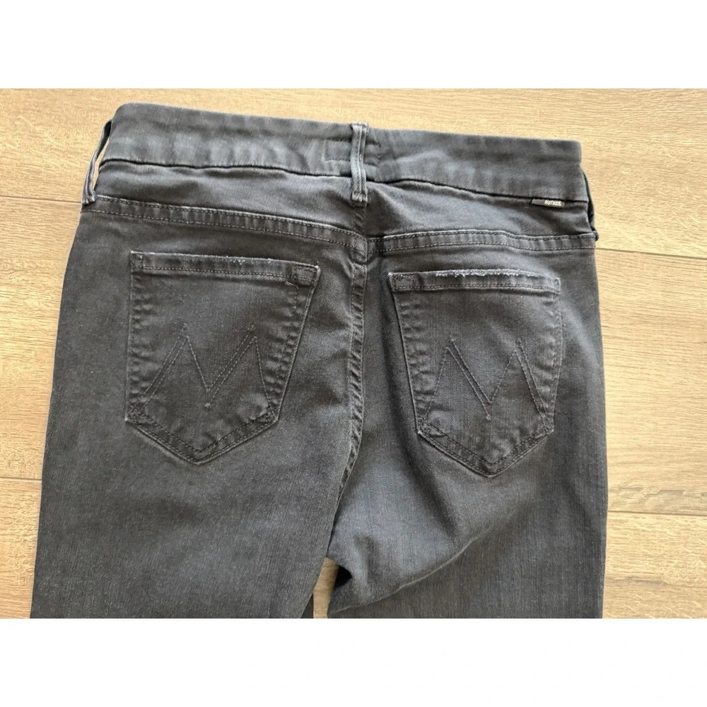 MOTHER Looker Ankle Fray Jeans Black Distressed High‎ Rise Skinny Leg Size 25